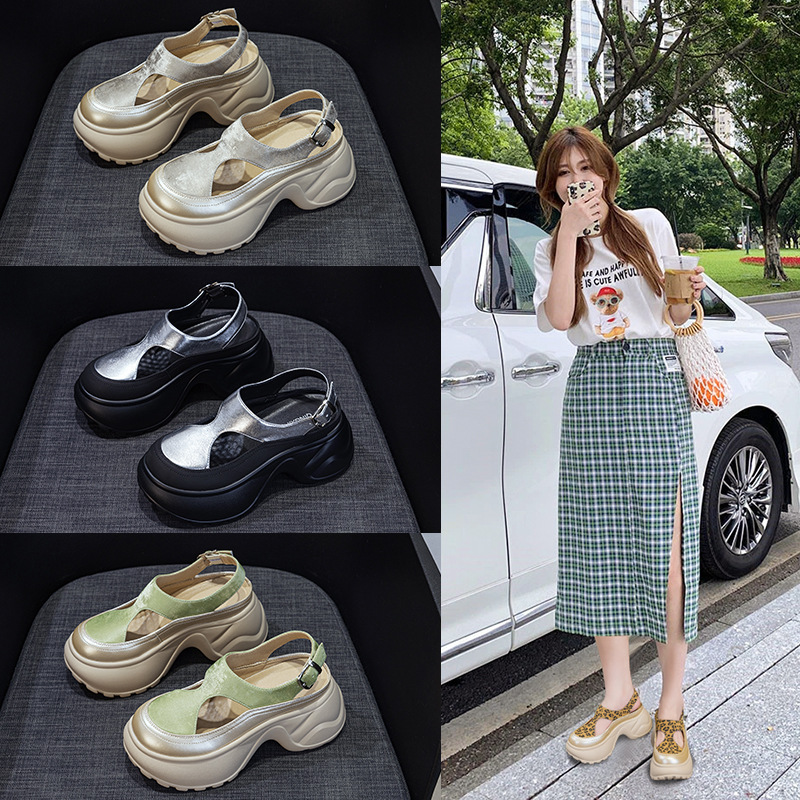 Sandal nữ đế dày mũi bít phong cách La Mã — M2897 xanh lá, M2897 bạc, M2897 màu mơ, M2897 màu da báo