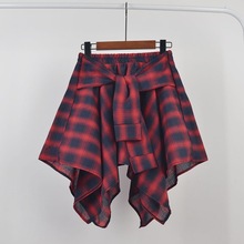 爆款格子半身裙2024学院风格子不规则舞蹈裙休闲学生四角外贸代发