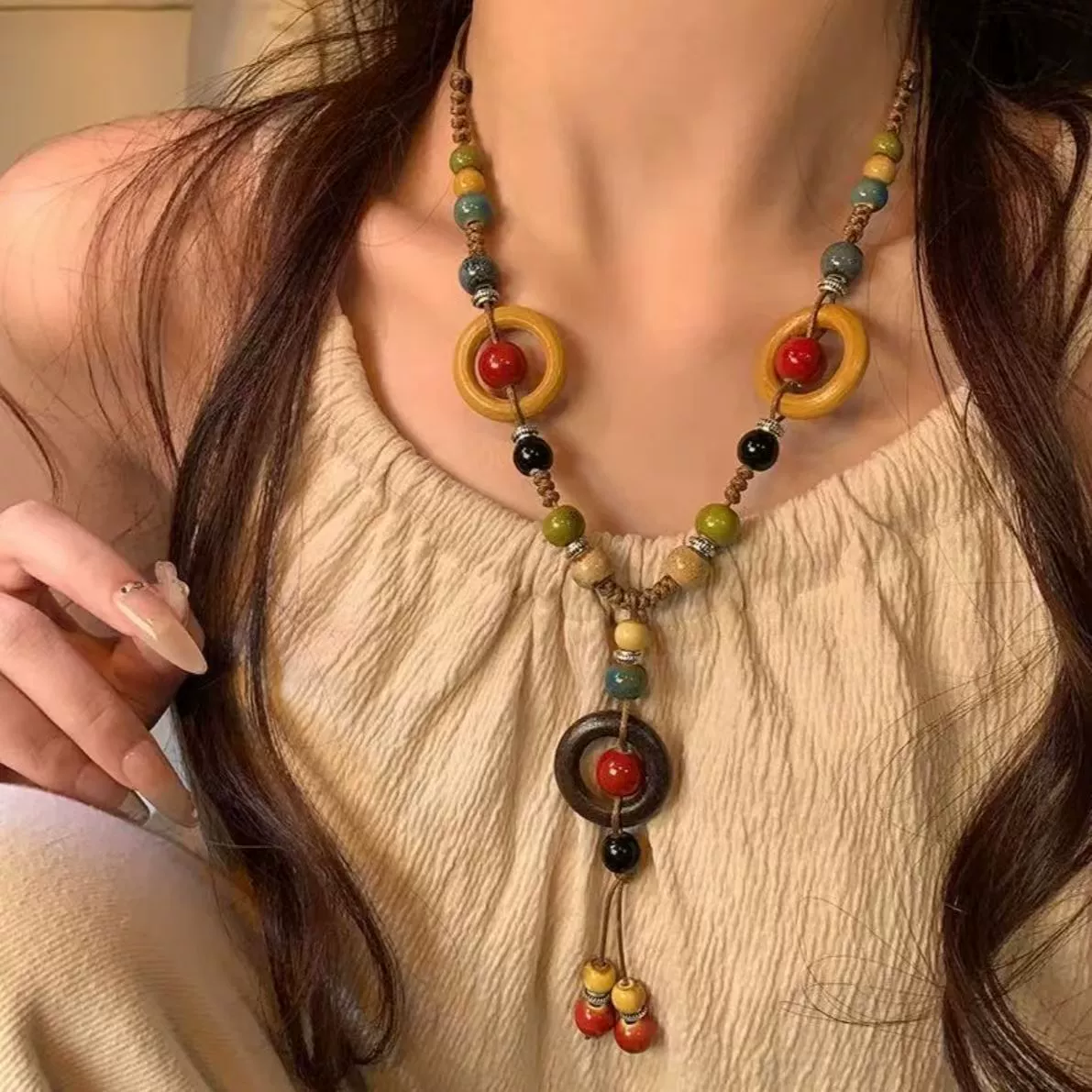 Long retro ethnic necklace, sweater, chain, accessory, Chinese style, ethnic style, boho style