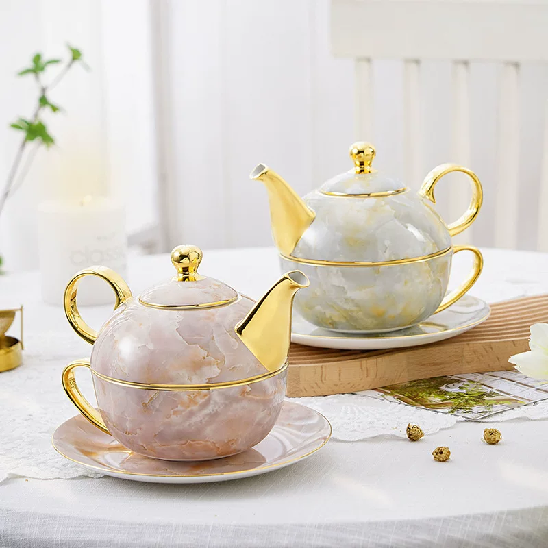 Marble pattern home ceramic sub -cup cup set Creative personality afternoon tea single pot, one pot, one cup