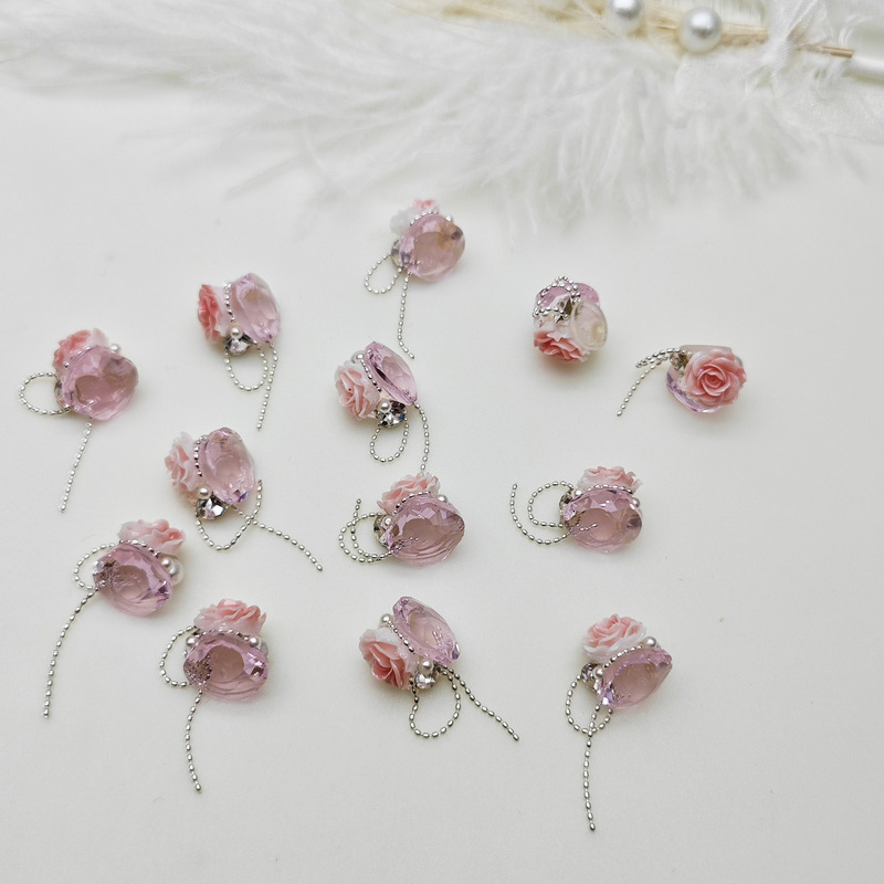 New Niche Design Nail Jellyfish Pile Diamond Jewelry Mori Crystal Rose Petal Finished Nail Drill Tassel