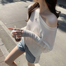 莱赛尔天丝羊毛亲肤宽松白色内搭打底罩衫女2025春季长袖T恤上衣