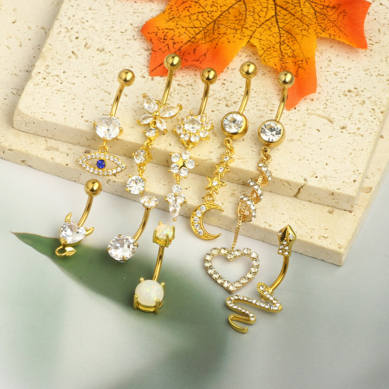 Rose Gold Belly Button Ring Set 9Pcs Stainless Steel Body Piercing Jewelry detail image 13