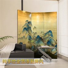 传统金箔手绘工艺漆画屏风千里江山图青绿山水画背景墙画可预做