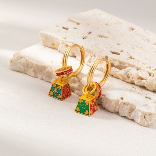 Enamel Rainbow Fish U-Turn Earrings 925 High-end Sense of Satisfaction Ancient Gold Earrings New Chinese Retro Earrings