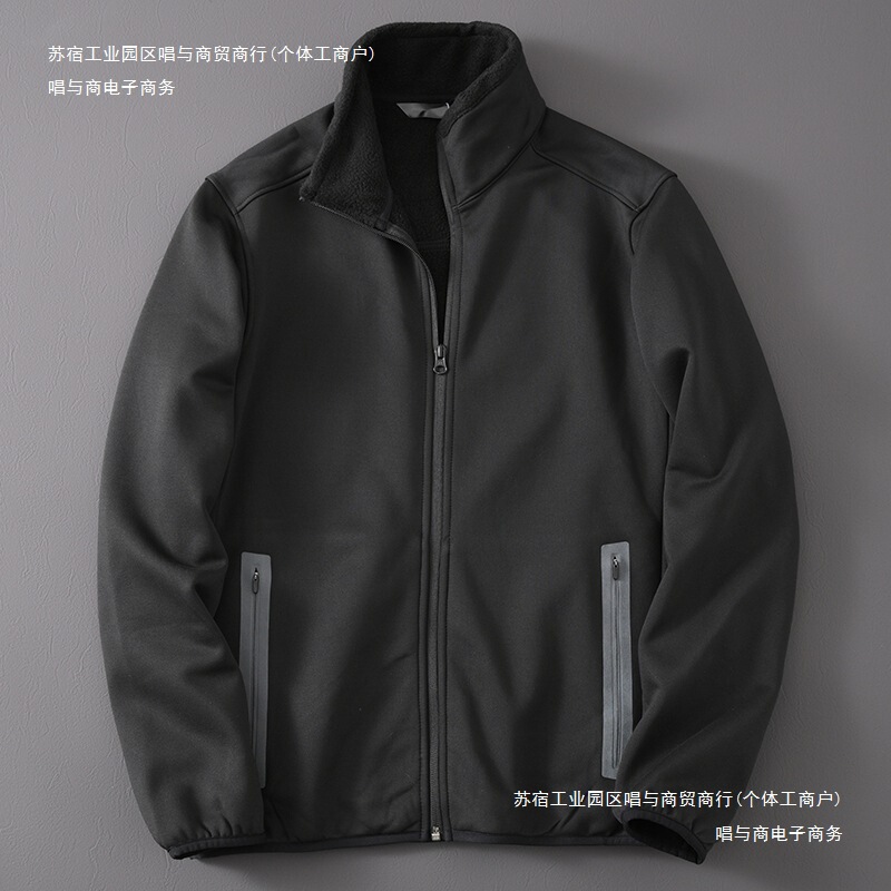 Men's Lightweight Fleece Jacket with Stand Collar for Outdoor Casual Wear