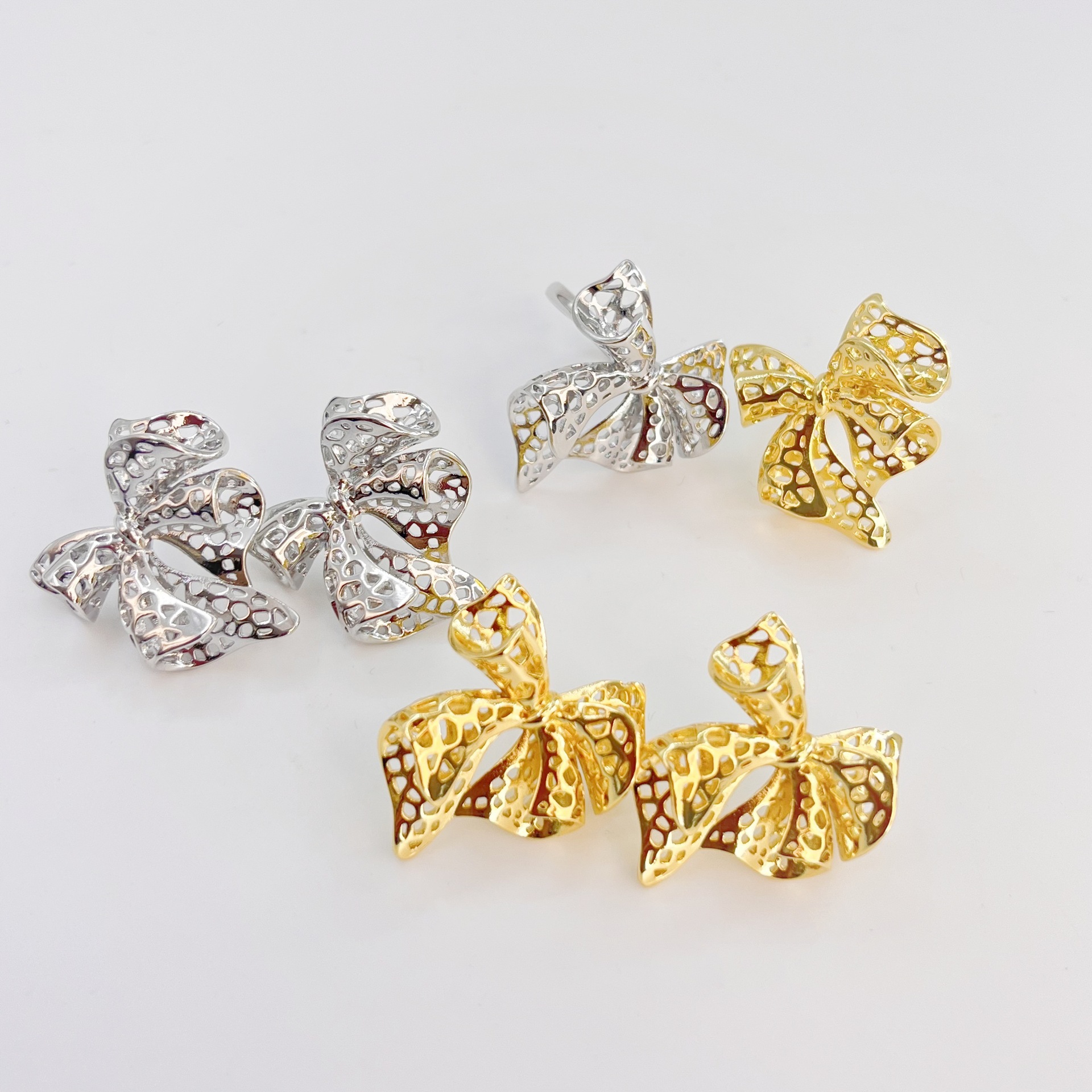 15g Weight Jewelry Set Classification Jewelry + Earrings Quantity Casual Occasion Copper Material Bow Knot Pattern Women's Gender Plating Design Sweet Style Copper Sweet Plating Bow Knot Jewelry Set 8
