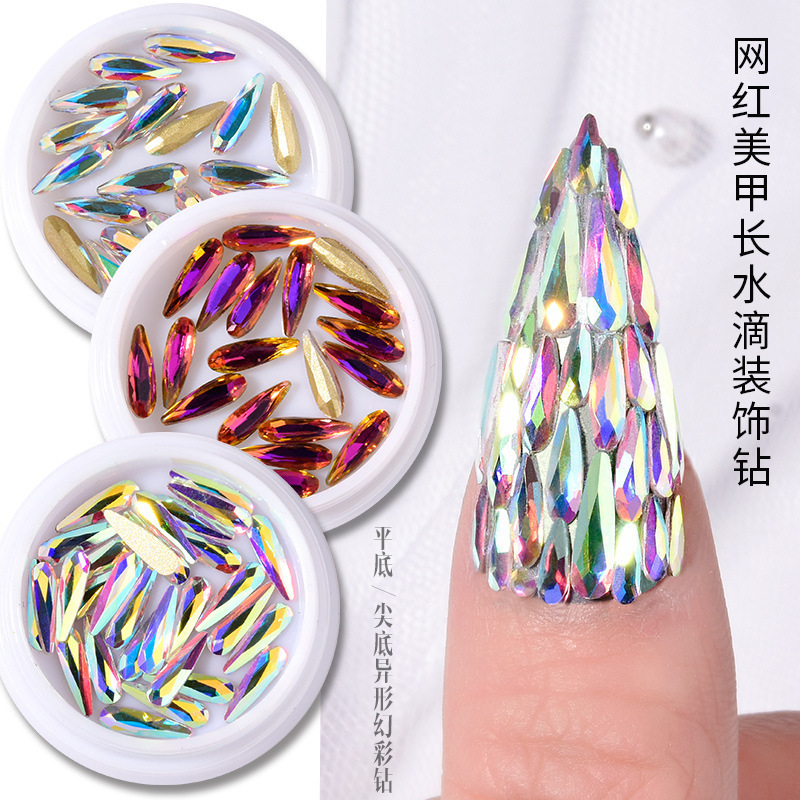 Net red nail art long water drop decorative drill melon seeds drill Super Flash flat shaped drill Little Red Book magic glass White drill