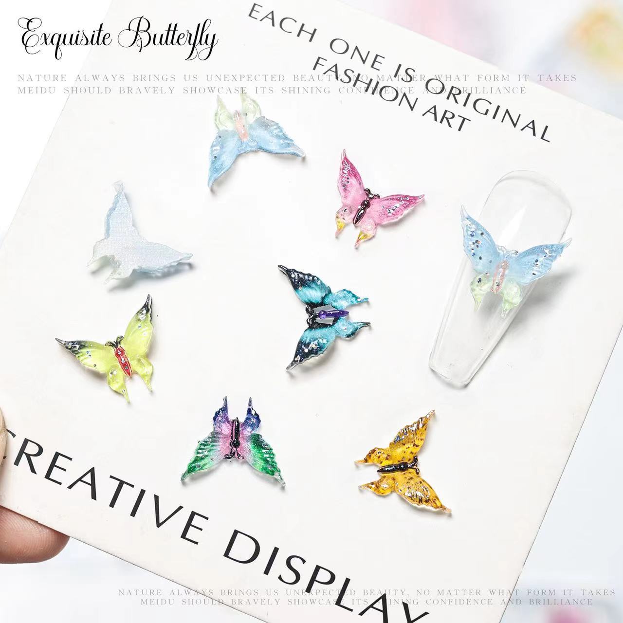 Resina de manicura roja de hadas joyas de mariposa pequeña fresca de dos colores estereoscópica gran mariposa accesorios de uñas de color gradiente