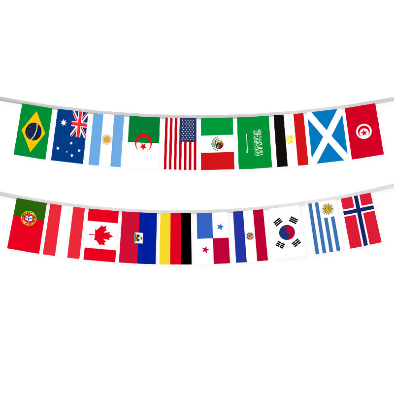 Transfronterizo 2026 Copa del Mundo Estados Unidos, Canadá, México, fanáticos de fútbol personalizados cuelgan la bandera decoración de la barra 48 banderas colgantes