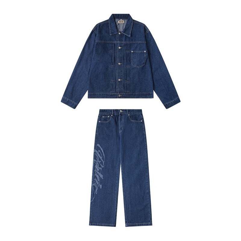 Cortez Alcatraz Retro Lettered Denim Jacket and Jeans Set American Street Casual Style for Men and Women Cortez Alcatraz Retro Lettered Denim Jacket and Jeans Set American Street Casual Style for Men and Women