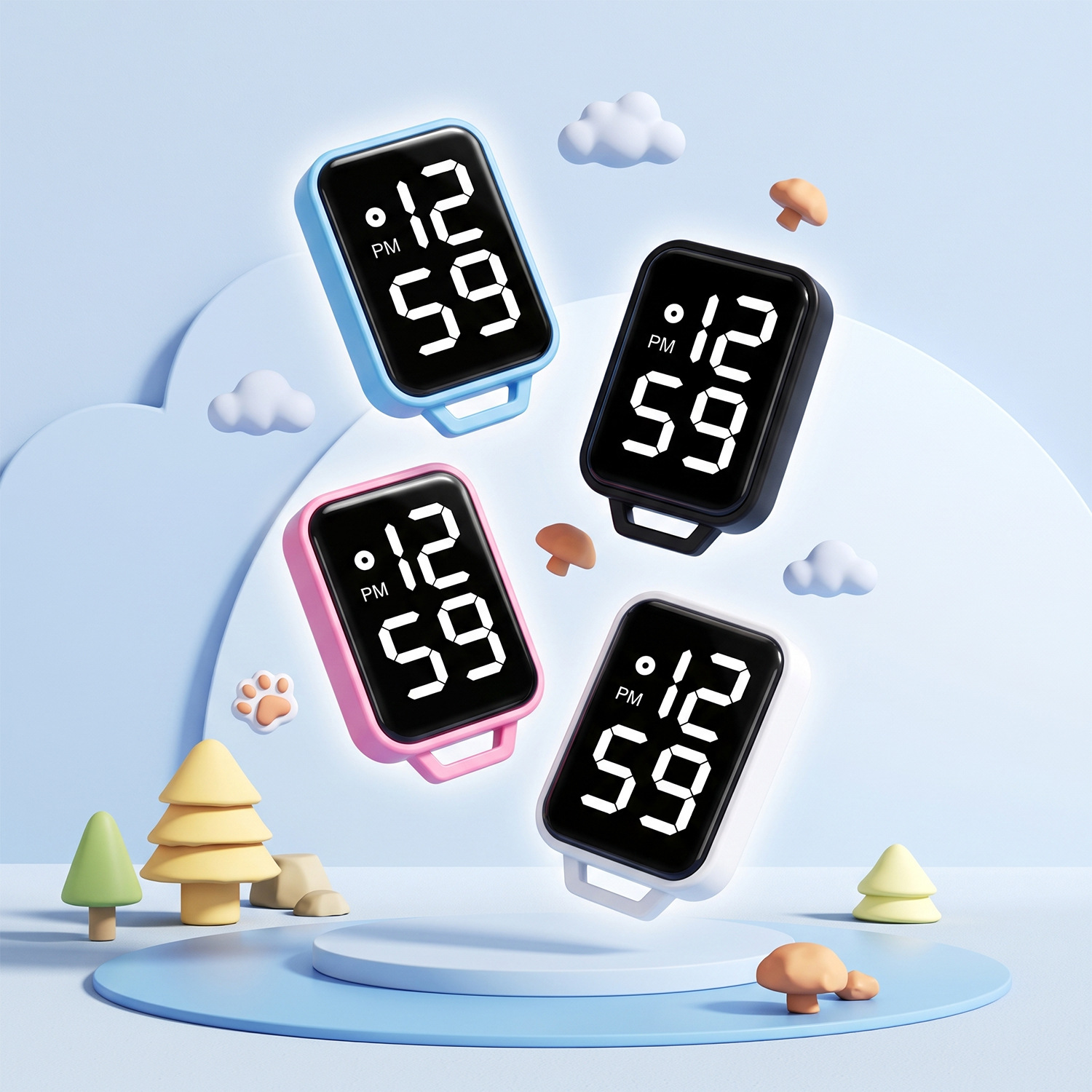 New Style Square Large-Character Small Hanging Watch for Primary and Secondary School Students, Creative and Cute Portable Keychain Electronic Clock