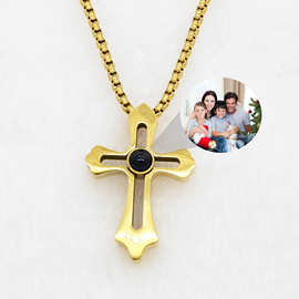 欧美热销十字架投影项链100种语言我爱你定 制彩图照片吊坠定 做
