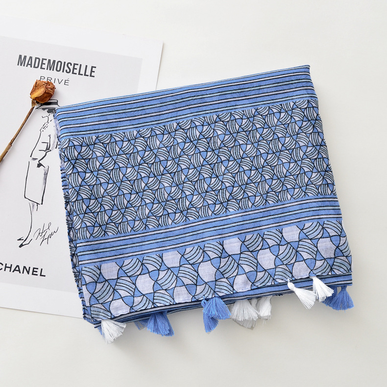 El comercio exterior japonés Orden original color geométrico azul a juego gran bufanda primavera y verano versátil playa viajes protector solar chal toalla de playa