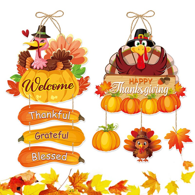 Cross-Border Thanksgiving Party Decoration Door Hanging Turkey Pendant Autumn Decoration Pumpkin Maple Leaf Thanksgiving Door Hanging