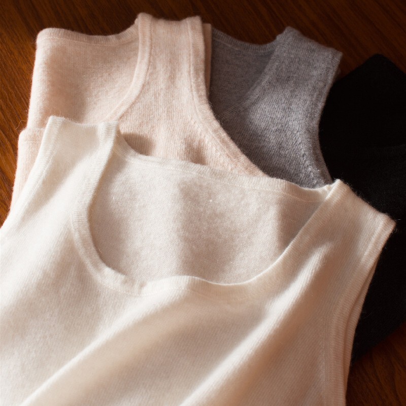 Cashmere Camisole for Women, Round Neck, Slim Fit, Simple and Versatile, Sleeveless Sweater, Knitted Base Layer, Small Inner Wear for Autumn and Winter