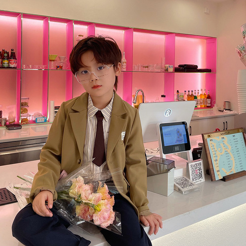 Tongchenchenma boys autumn suit children's college style blazer middle child handsome shirt fashionable three-piece set