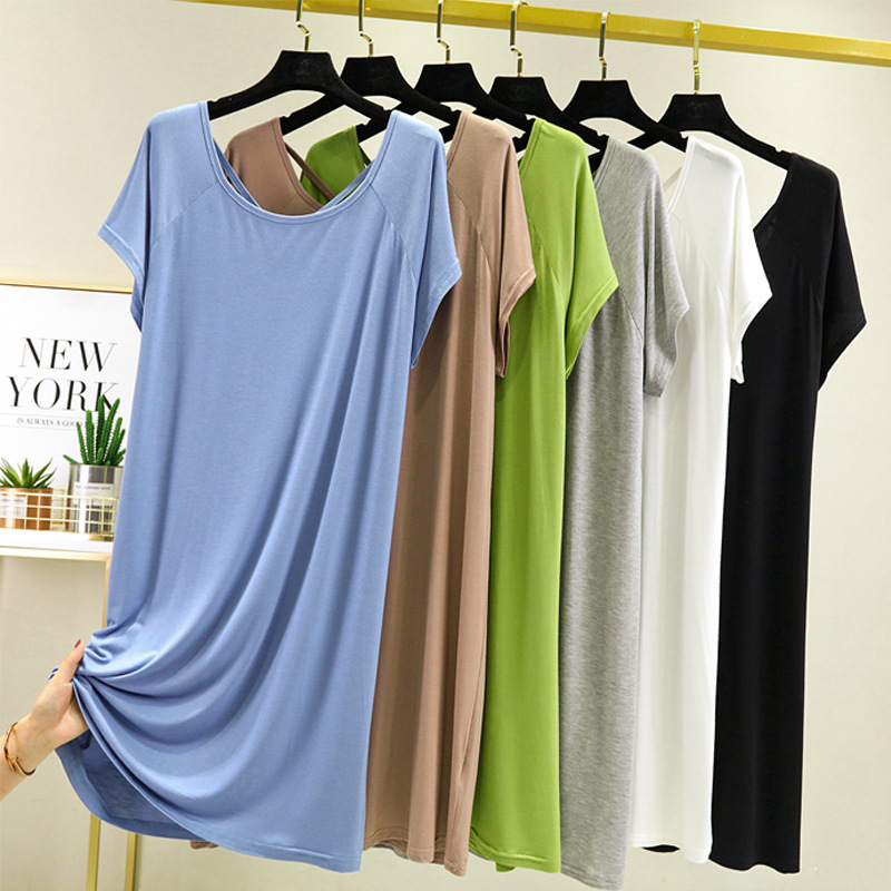 Modal Short-sleeved Backless Long Dress Women's Thin Sexy Home Nightgown Outer Wear Inner Base dress