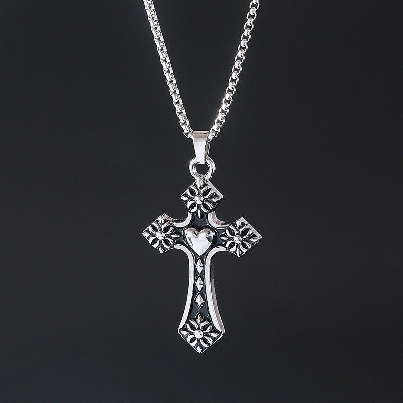 2025 New European and American Cross Necklace for Men, Simple Long Gothic Retro Stainless Steel Non-Fading Pendant for Women