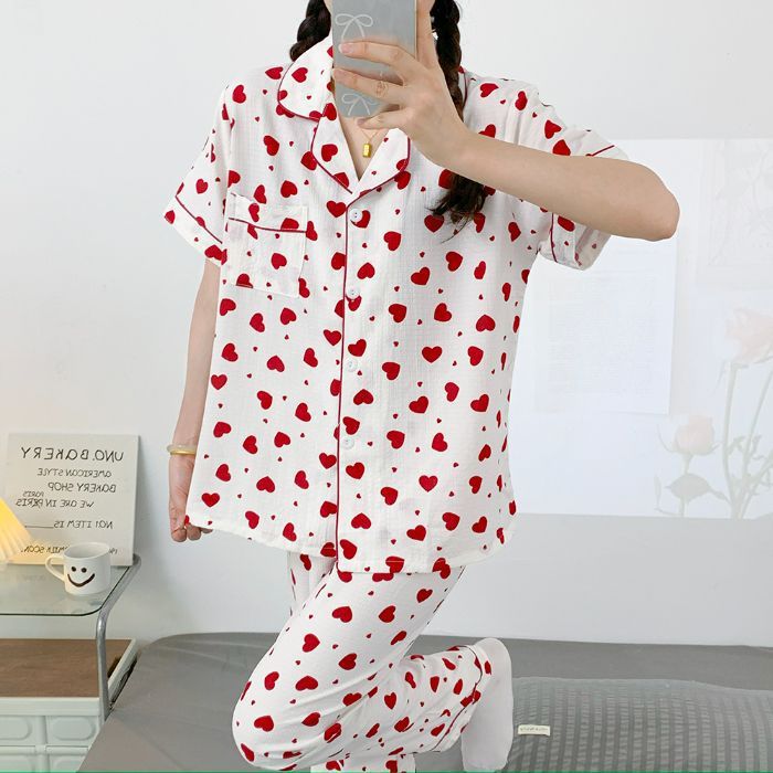 Pantalones de manga corta al por mayor transfronterizos, rebeca, pijamas, traje de dos piezas con estampado de solapa arrugada de burbujas de verano para mujer, ropa para el hogar