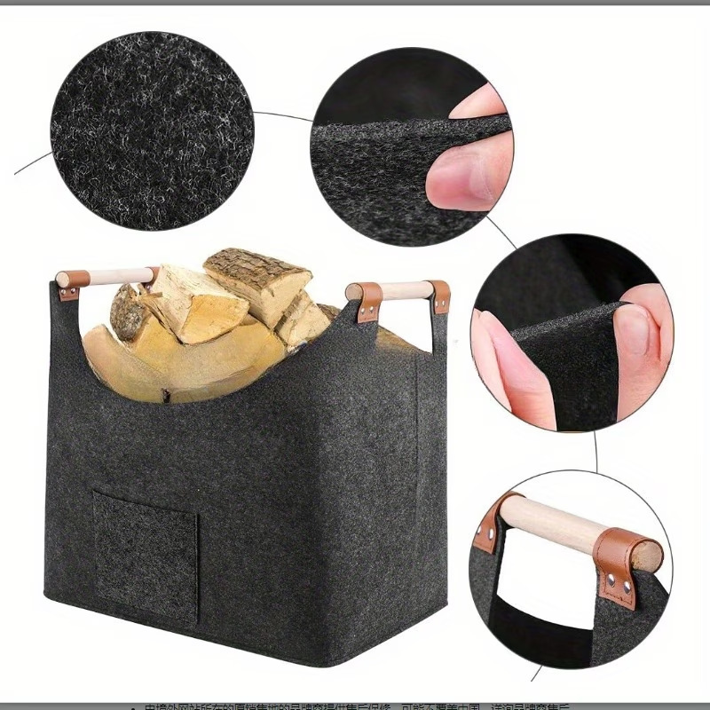 Cross-Border Large-Capacity Felt Storage Basket Fireplace Wood Handle Newspaper and Magazine Organizer Portable Firewood Storage Bag Cross-Border Large-Capacity Felt Storage Basket Fireplace Wood Handle Newspaper and Magazine Organizer Portable Firewood Storage Bag