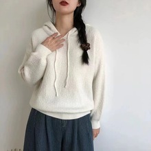 软糯颗粒绒感毛衣女秋冬新款连帽纯色慵懒风宽松外穿小个子针织衫