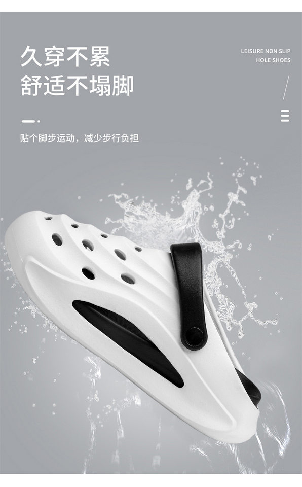 Dép sandal nam bít mũi đế dày kiểu lỗ thoáng khí đi biển — Kaki, Màu trắng, Màu đen chi tiết 5
