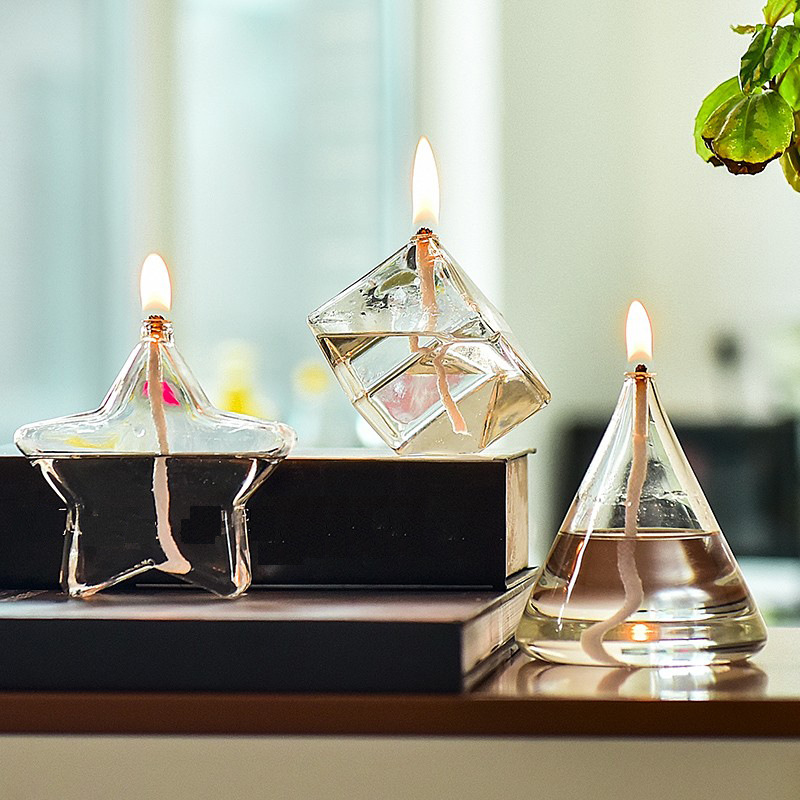 Directo de fábrica de vidrio creativo candelabro decoración nórdico romántico simple moderno hogar escritorio lámpara de mantequilla libre de humo