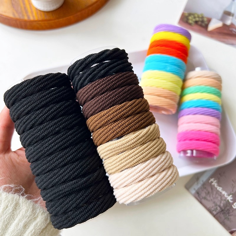 Cuerdas de cabeza negras duraderas anillo de cabello elástico cabello de cola de caballo de alta altura cubierta de cuero simple accesorios para el cabello de correa versátil