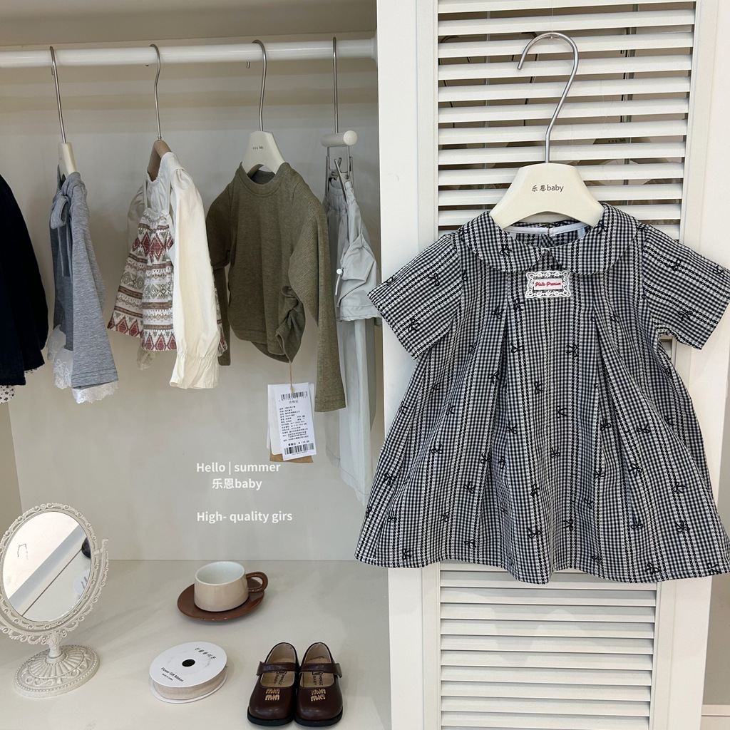 [Le En baby] 25 vestido de cuello de muñeca casual a rayas para niñas de verano vestido a cuadros de princesa francesa para bebés