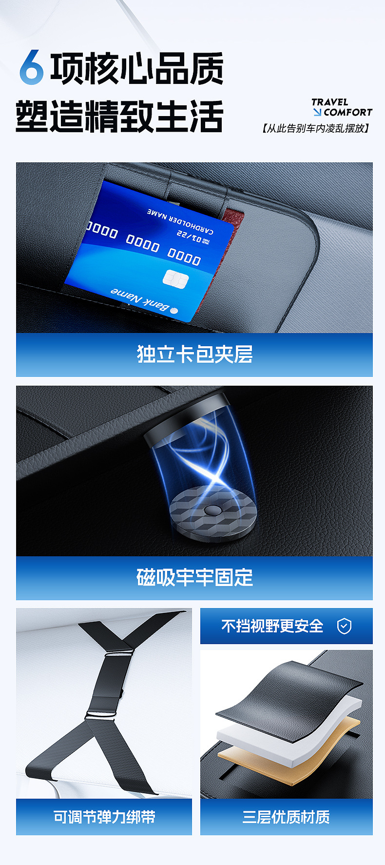 Car Sun Visor Storage Multifunctional Organizer Car Glasses Holder Card Driver's License Clip Main and Passenger Storage