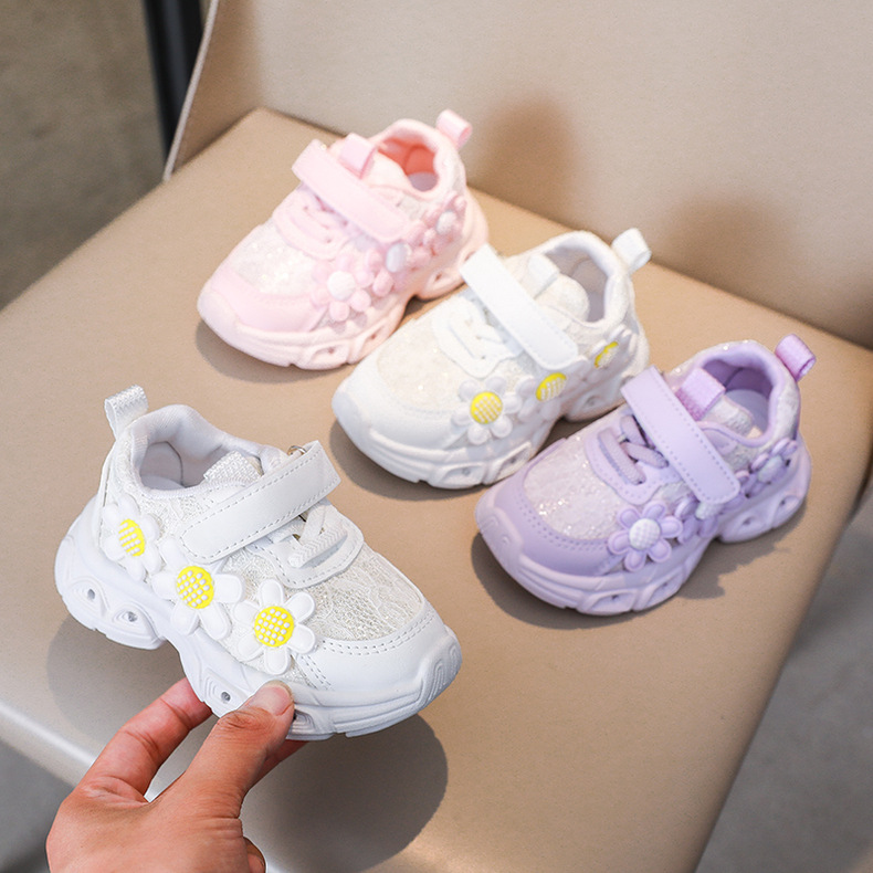 Mädchen Led Sneakers Mit Blumen Und Klettverschluss Lederschuhe_voghion.com