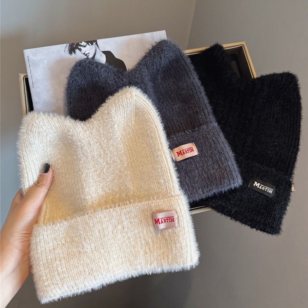 Gorro de punto con orejas de gato gorro cálido de invierno_voghion.com