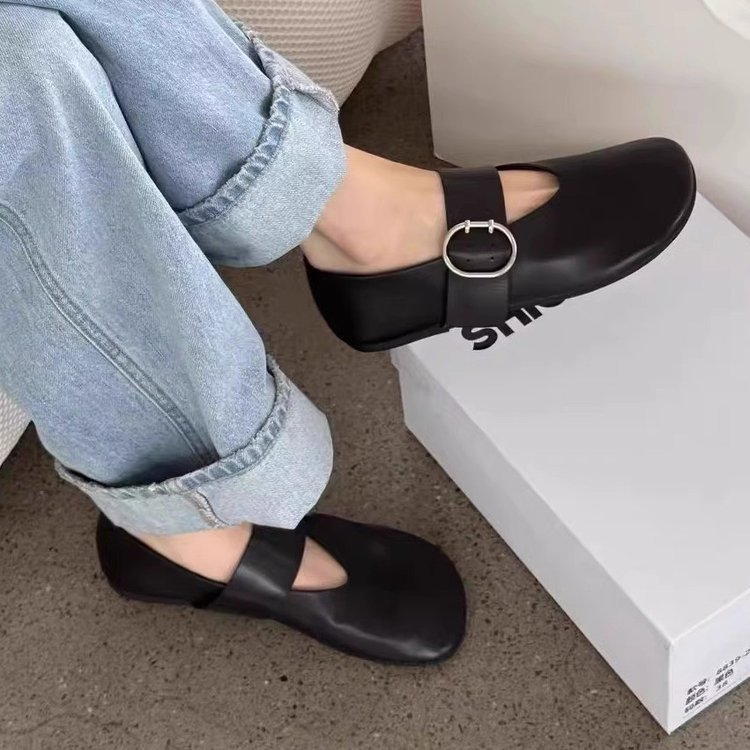 Soft Leather Version ~ New Spring And Autumn French-style Versatile Retro Mary Jane With Metal Buckle, Flat Shallow_vogvips.com
