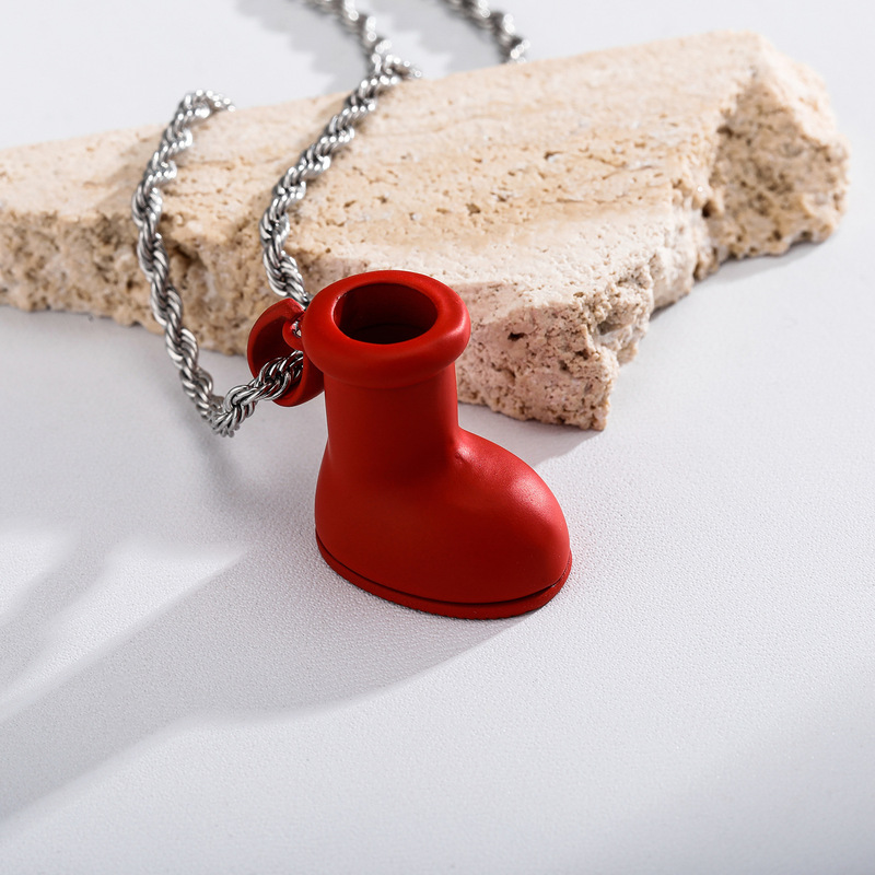 European and American hip-hop style cartoon big red boots pendant trendy sneakers necklace men's and women's simple all-match sweater chain