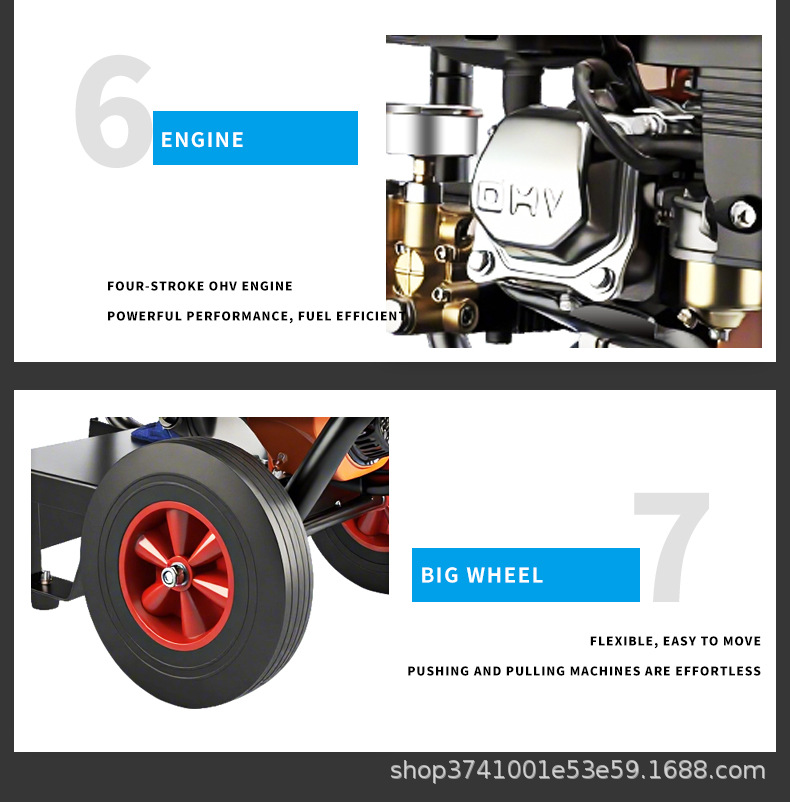 Gasoline Car Washing Machine High Pressure Mobile Cleaning Pump Gasoline Cleaning Machine High Power Door-To-Door Car Washing Pipe Unblocking Cross-Border