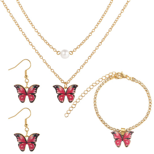 European and American cross-border hot-selling butterfly pendant jewelry set 3-piece creative earrings necklace bracelet combination set