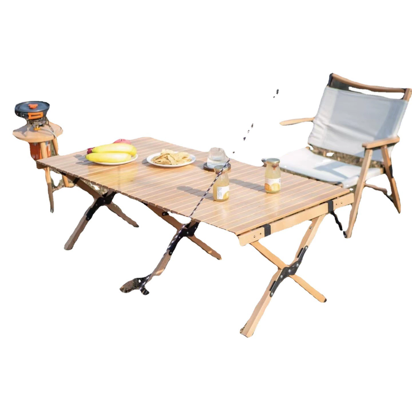 Wooden travel folding handheld picnic table, highchair for camping, equipment, set
