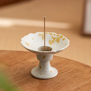 复古香插陶瓷高足香炉带九孔香托线香香薰炉花边手绘油菜花香插