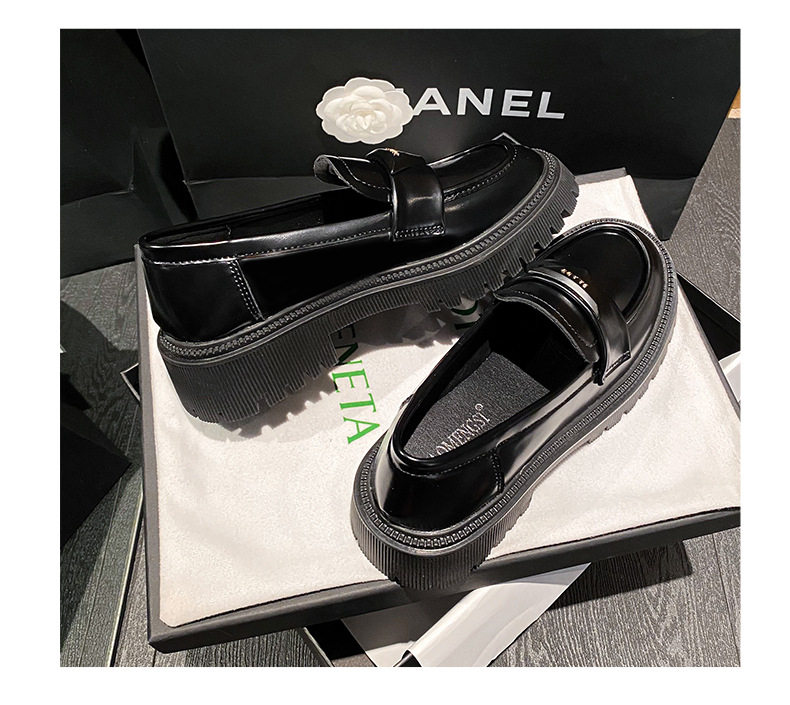 Giày lười nữ da bóng mũi tròn đế dày platform gót 3-5 cm — Màu đen chi tiết 19