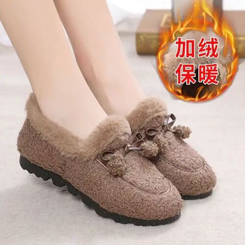 New style moccasin-in shoes for women in autumn and winter, Korean style warm thick sole fur shoes, flat warm cotton shoes and velvet for outside