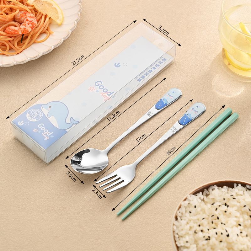 포크, 숟가락, 젓가락 3종세트-[블루돌핀]