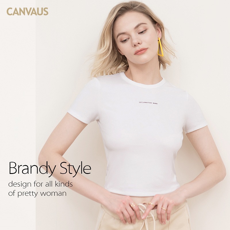 CANVAUS primavera nueva Camiseta corta de mujer simple impreso cuello redondo slim fit Top camiseta