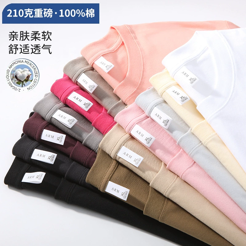 210 г хлопчатобумажная футболка с круглым вырезом сплошного цвета мужчины и женщины с той же нижней рубашкой с половиной рукава футболка с короткими рукавами для отдыха летом