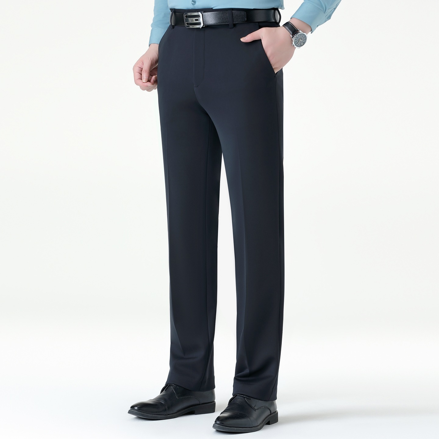 2026 Autumn/Winter Men's Elastic Slim Fit Dress Trousers, High-Waisted, Thickened Wool, No Wrinkle, Suitable for Middle-Aged Men, Same Style as in Department Stores
