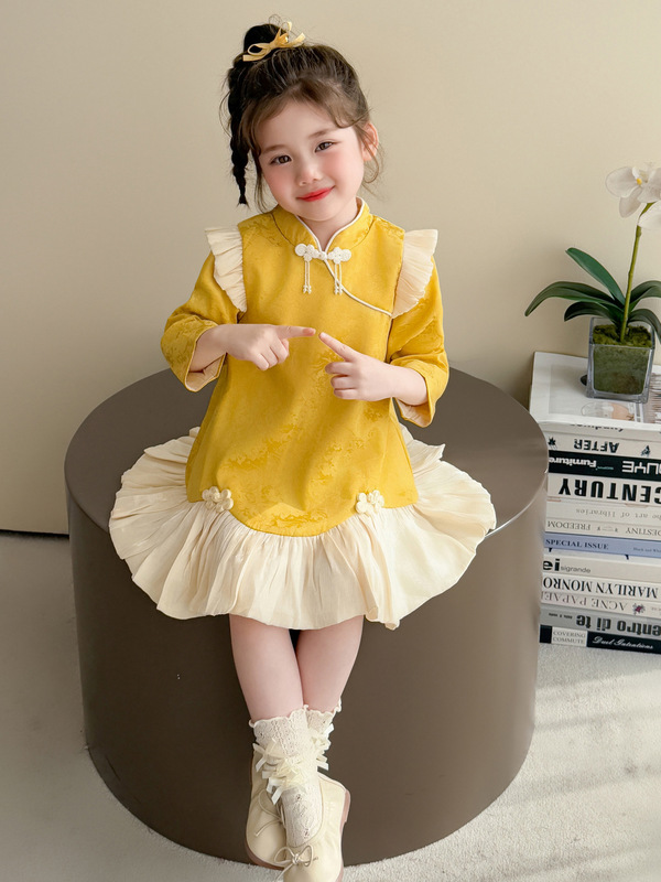 女童连衣裙春秋季2025新款儿童洋气新中式国风长袖连衣裙秋款裙子|undefined