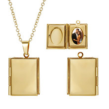 可打开几何方形相盒项链挂件创意情侣饰品316L不锈钢相盒饰品刻字