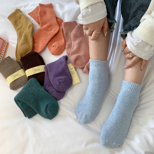 New third generation tutu thickened wool socks for women winter solid color floor terry socks Japanese warm cashmere mid-calf socks