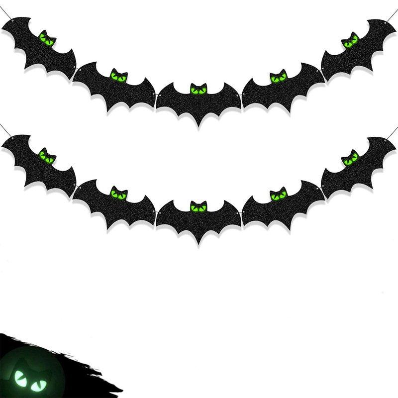 ハロウィンデコレーション - ハロウィンバットプルフラッグデコレーション用の発光目バットバナー|undefined
