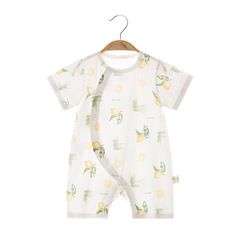 Baby onesie short sleeve summer ultra-thin breathable baby side-fastener pure cotton hoodie children air conditioner clothes crawling suit